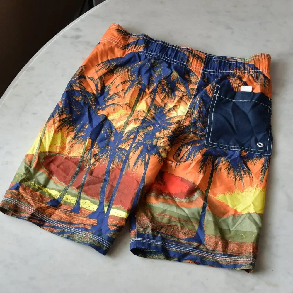 GYMBOREE SWIM SHOP ORANGE w/ Palm Tress Swim Trunk Size M (7-8)